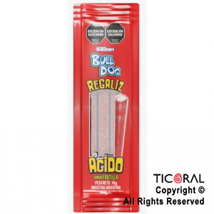 REGALIZ ACIDO BULLDOG FRUTILLA X 18 GR X 12 UNIDADES